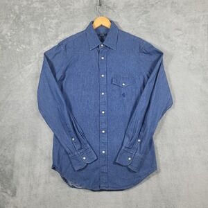 Ferrari Shirt Mens Large Blue Pearl Snap Denim Western Horse Logo Ferrari Spa